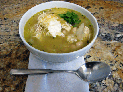 White Chicken Chili: This recipe was adapted from one submitted to our local newspaper four or five years ago. A personal chef who favors healthy eating created it and it has become a cold weather staple in our household.