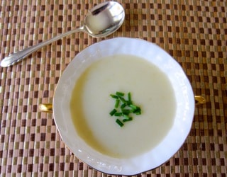 Vichyssoise: my version of the classic, a chilled potato-leek soup in a chicken stock base.