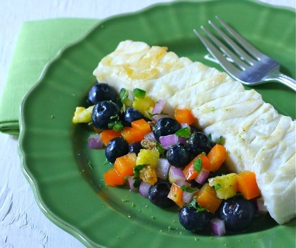 Grilled Halibut with fresh blueberry salsa
